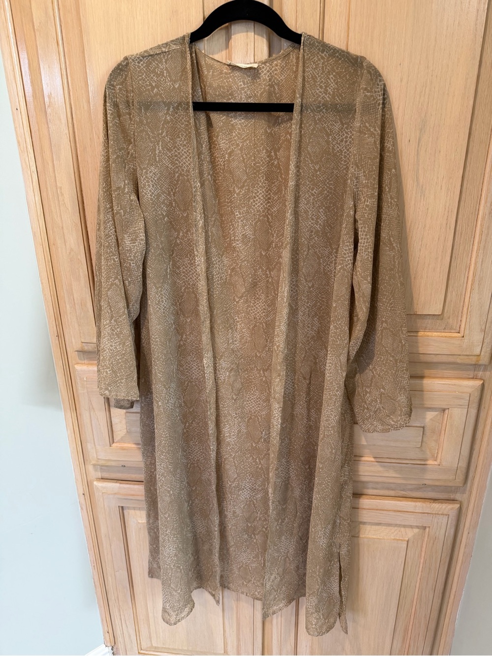 Adrienne Taupe Snake-Print Lightweight Open Cardigan